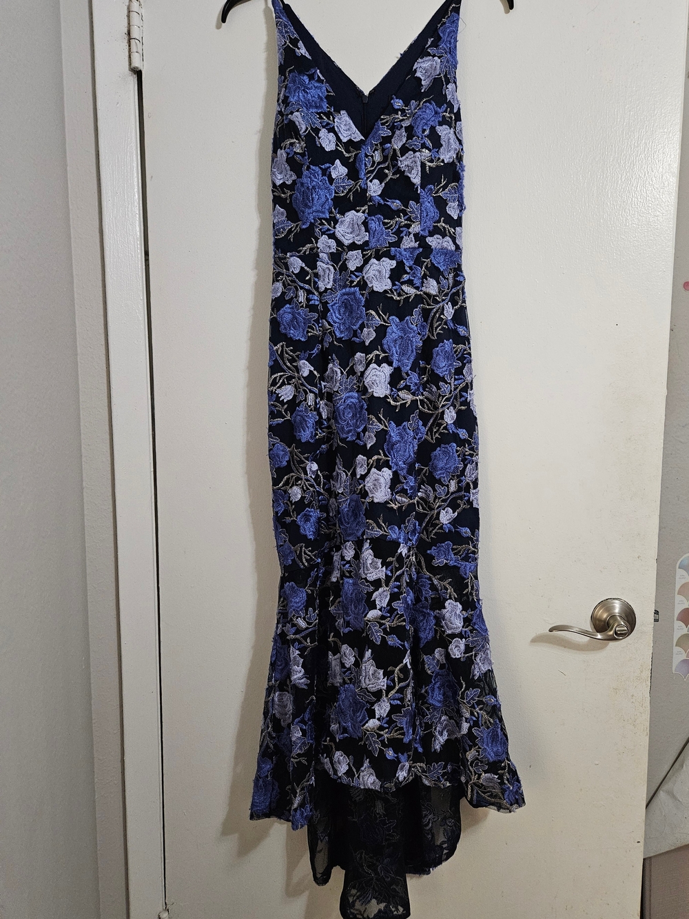 Xscape Black Slip Dress with Blue Floral Lace